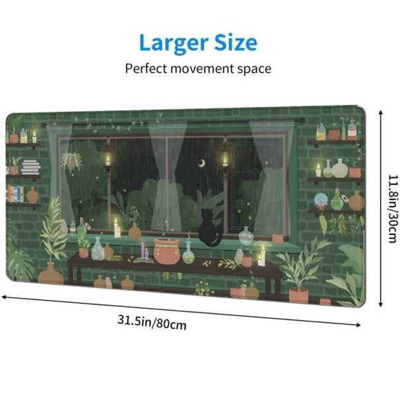 Desk Mat Cute Kawaii Green Plant Mouse Pad Large Gaming Desk Pad, - Picture 2 of 2